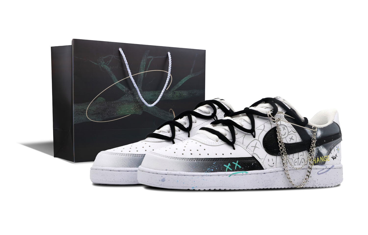 Кроссовки Nike Court Vision 1 Skateboarding Shoes Women's Low-top White, черный/белый