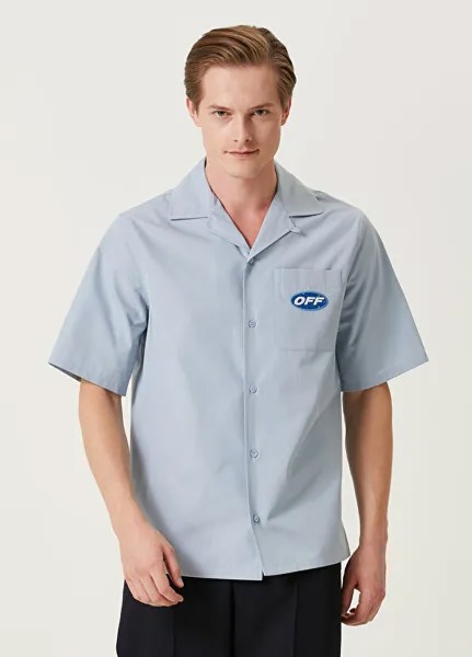 Голубая рубашка с коротким рукавом с логотипом Off-White