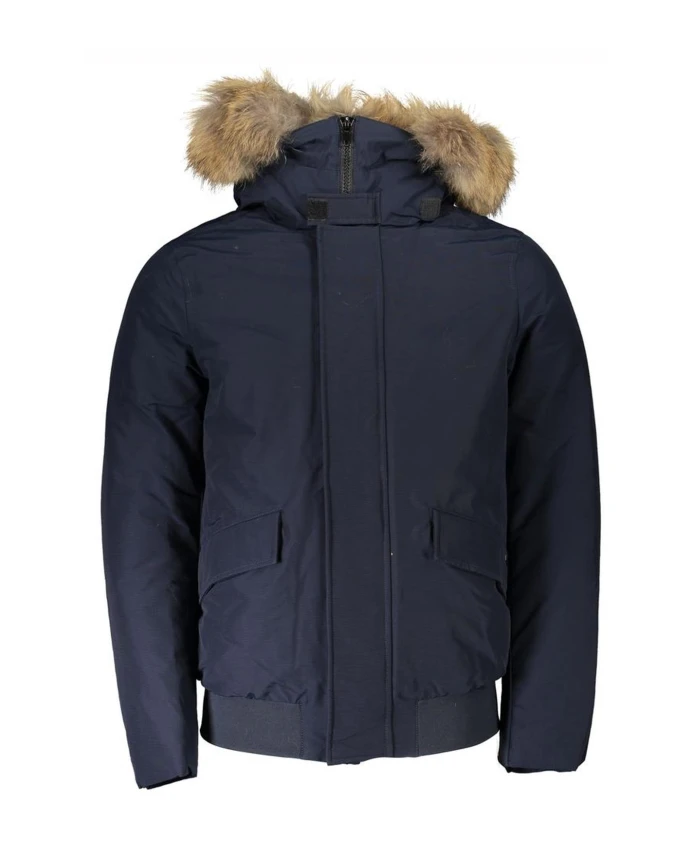 Хлопковая куртка с капюшоном и съемным мехом Woolrich, синий