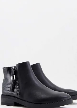 Черные ботинки челси с молнией на плоской подошве Simply Be Wide Fit-Черный цвет
