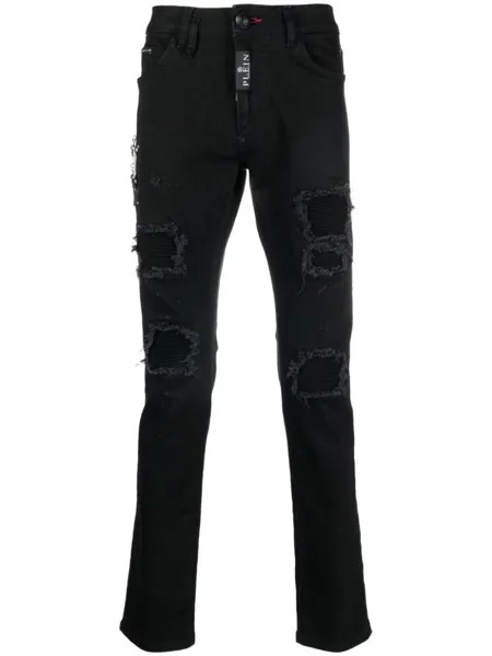 Philipp Plein узкие джинсы с прорезями, черный