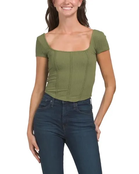 Корсетный топ с короткими рукавами и квадратным вырезом Almost Famous, цвет Olivine