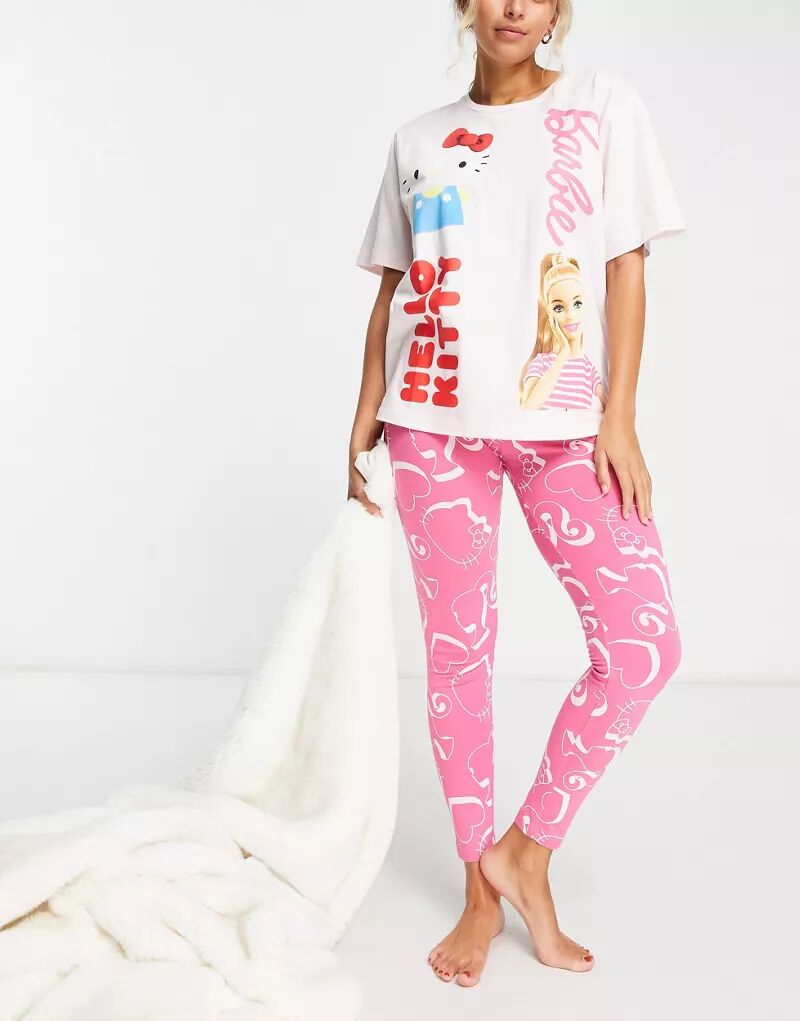 Розовая пижама с объемной футболкой и леггинсами ASOS Barbie x Hello Kitty