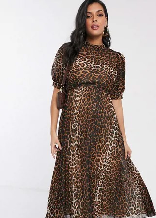 Платье миди с пышными рукавами, леопардовым принтом и плиссированной юбкой ASOS DESIGN Maternity-Многоцветный