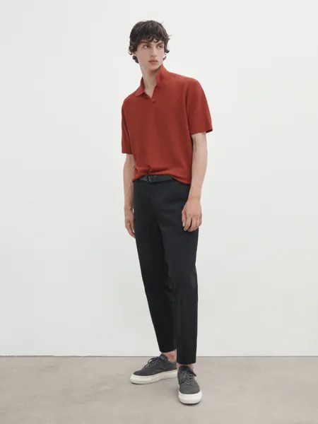 Свитер поло из микротрикотажа с вертикальной текстурой Massimo Dutti