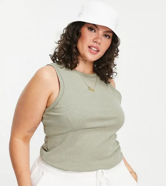 Майка в стиле oversized цвета хаки из фактурной ткани ASOS DESIGN Curve-Белый