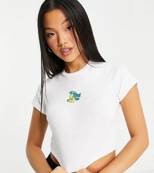 Белая укороченная футболка с вышивкой русалочки ASOS DESIGN Petite-Белый