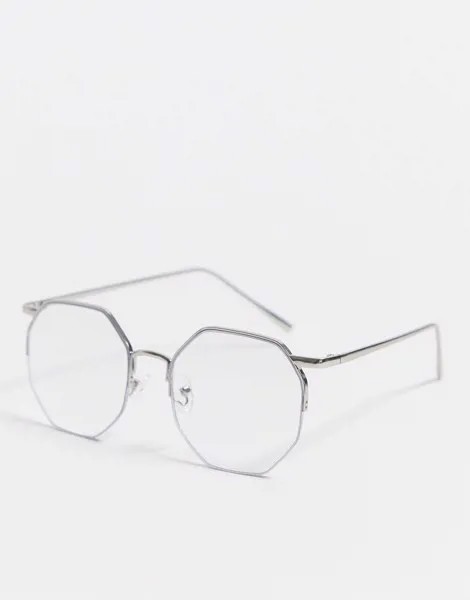 Серебристые очки с прозрачными стеклами River Island-Серебряный