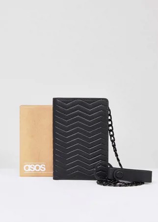 Черный кожаный кошелек для карт с цепочкой ASOS