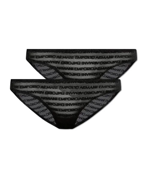 Кружевные трусы с логотипом 2 шт Emporio Armani, черный
