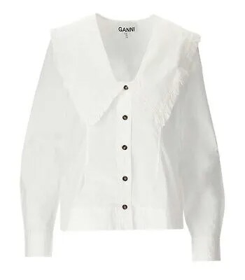 Белая рубашка с воротником-стойкой Ganni для женщин