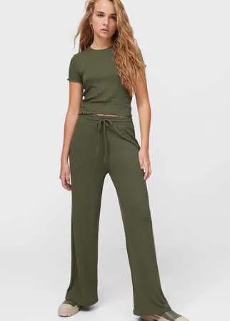 Stradivarius Лонгслив С Волнистыми Кромками Хаки S