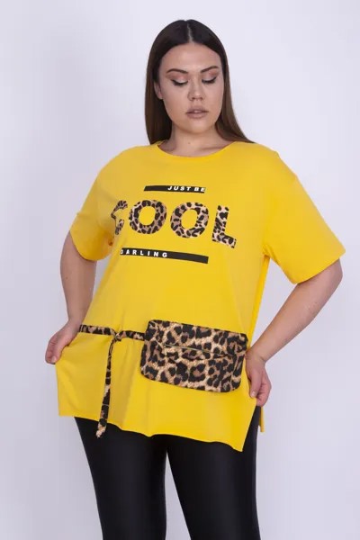 Женская желтая блузка большого размера с боковым разрезом спереди, Şans, желтый