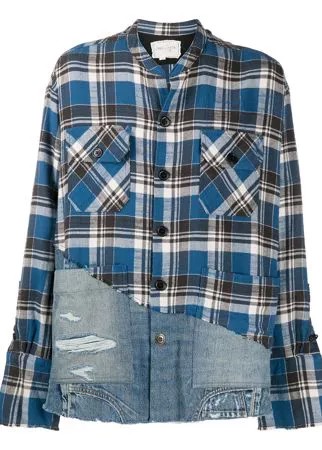 Greg Lauren клетчатая рубашка с джинсовыми вставками