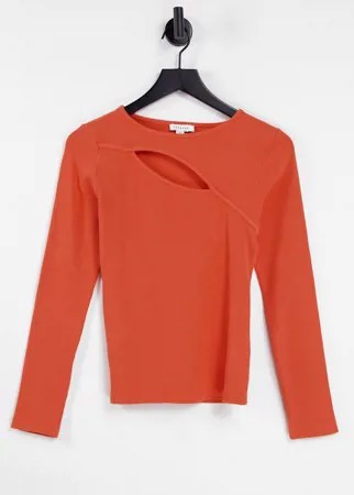 Оранжевый лонгслив в рубчик с вырезом Topshop-Оранжевый цвет