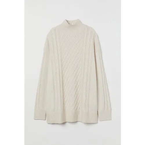 Платье-свитер H&M, свободный силуэт, мини, вязаное, размер L, бежевый