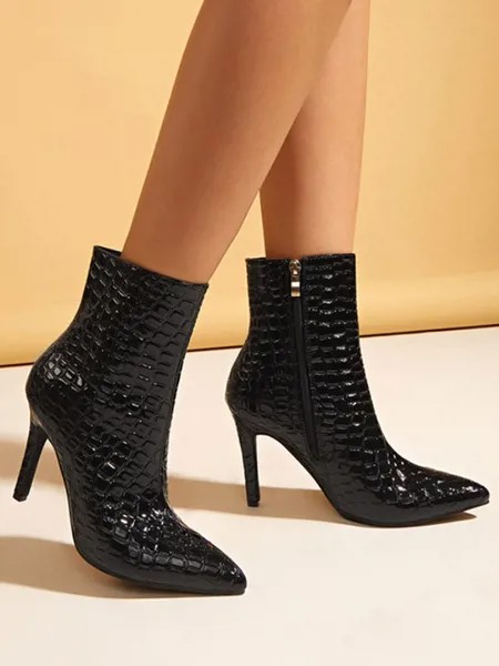Milanoo Women's Stone Grain Ankle Boots Pointy Toe Stiletto Heel
