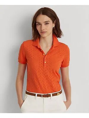 LAUREN RALPH LAUREN Женская оранжевая футболка-поло с короткими рукавами и планкой на пуговицах, L
