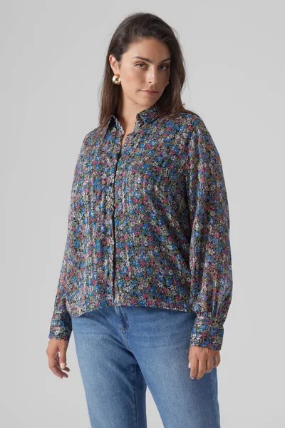 Рубашка больших размеров с эффектом шифона Vero Moda Curve, синий