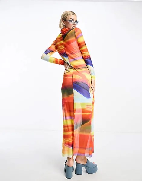 Сетчатое платье макси Noisy May с разноцветным закатным принтом