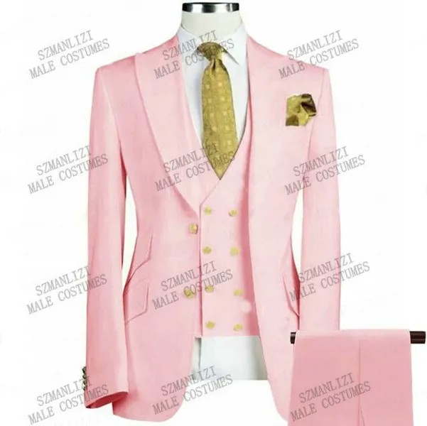 Новейший дизайн пальто и брюк, розовый мужской костюм, смокинг для выпускного вечера, облегающие свадебные костюмы для жениха из 3 предметов, мужские Индивидуальные блейзеры Terno Masuclino