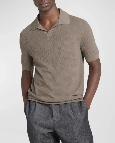 Мужской хлопковый вязаный свитер-поло ZEGNA, цвет Dark Beige Solid