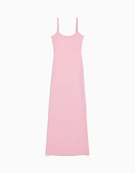 Платье-макси Bershka Fitted Strappy, розовый