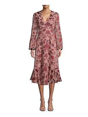 NICOLE MILLER Женское розовое платье-футляр миди с длинными рукавами и цветочным принтом Размер: 0