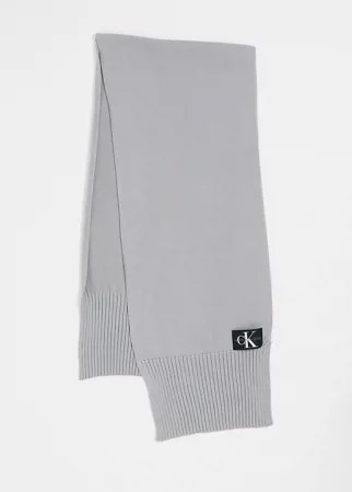 Темно-серый вязаный шарф с логотипом Calvin Klein Jeans