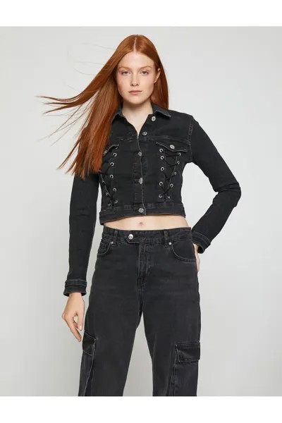 Укороченная джинсовая куртка с люверсами Koton, черный