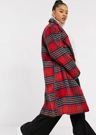 Длинное классическое пальто в клетку Wednesday's Girl Curve-Красный