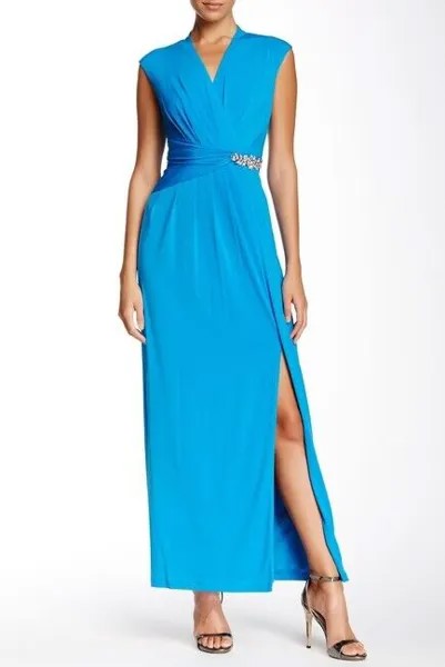 Ellen Tracy НОВОЕ элегантное вечернее платье макси AQUA BLUE Surplice, размеры 2,4,8
