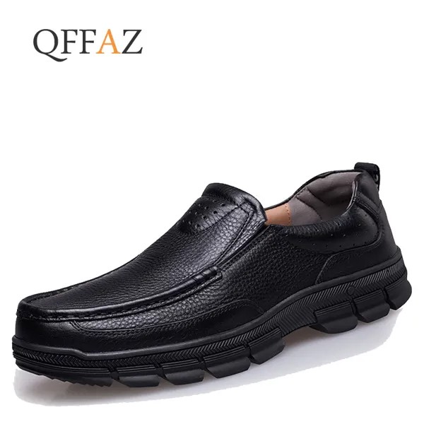 Мокасины QFFAZ мужские из натуральной кожи, однотонные, без застежки, повседневная обувь для вождения, лоферы, черные