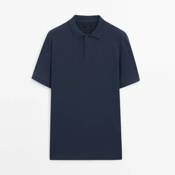 Футболка-поло Massimo Dutti Microtextured Cotton Piqué, темно-синий