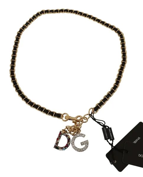 DOLCE - GABBANA Ремень черный кожаный золотистого тона с логотипом DG и кристаллами 95см / 1см 1300 $