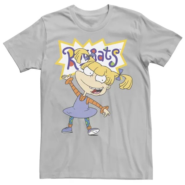 Мужская футболка Rugrats Angelica с простым портретом и рисунком Nickelodeon, серебристый