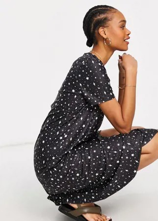 Черное платье-футболка миди с принтом разных небесных тел Urban Threads-Черный цвет