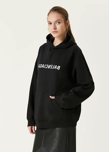 Черный свитшот с капюшоном и логотипом Balenciaga