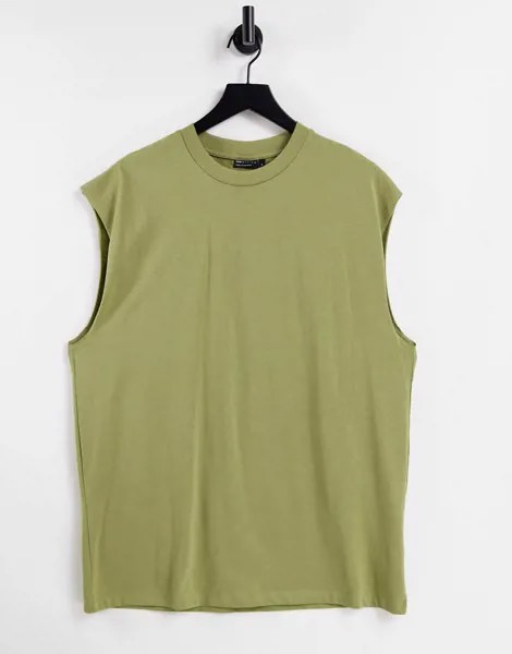 Oversized-футболка без рукавов цвета хаки ASOS DESIGN-Зеленый цвет