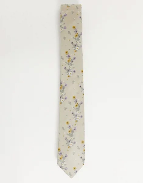 Коричневый галстук с цветочным принтом River Island-Коричневый цвет