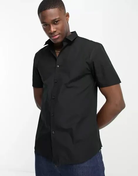 Черная рубашка из поплина с короткими рукавами New Look