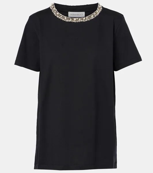 Футболка из хлопка с декором Nina Ricci, черный