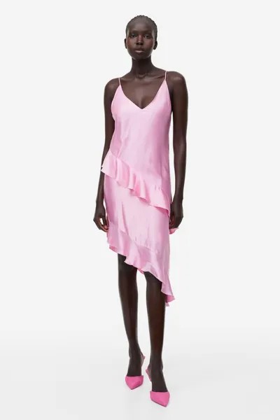Атласное платье-комбинация с воланами H&M, светло-розовый
