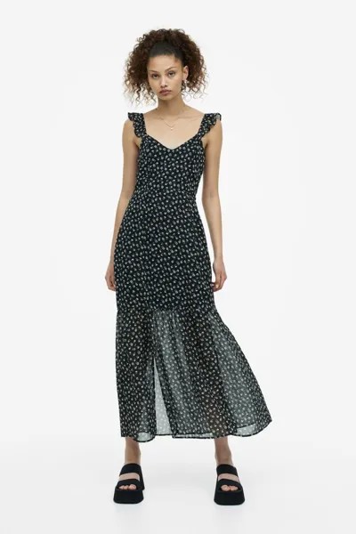 Шифоновое платье с открытой спиной H&M, черный/цветочный