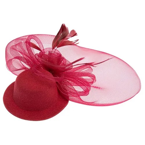 Карнавальная шляпка-заколка с вуалеткой Бордоваяя малая