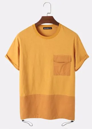 Мужская футболка из 100% хлопка в стиле пэчворк с простыми карманами и короткими рукавами