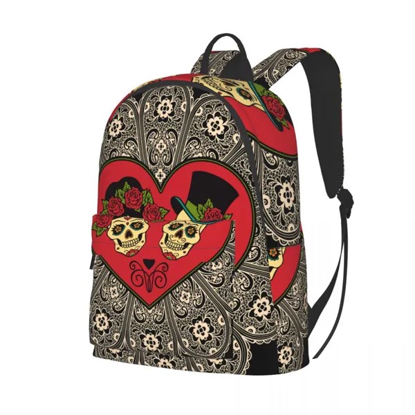 Рюкзак Школьный для девочек и мальчиков-подростков мексиканские сахарные черепа с сердцем и кружевной сумкой для студентов