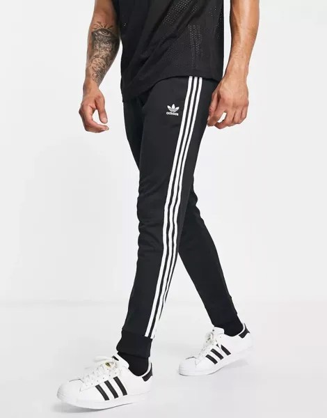 Черные джоггеры скинни с тремя полосками adidas Originals adicolor - ЧЕРНЫЕ