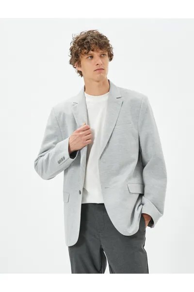 Пиджак приталенного кроя на пуговицах с двойным карманом и деталями Koton, серый