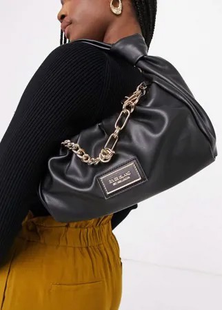 Черная присборенная сумка из искусственной кожи с цепочкой River Island-Черный цвет